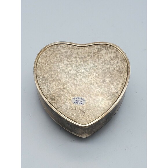 International Silver Co Plated Heart Shaped Jewelry Hinged Trinket Box with Bow - Picture 4 of 12